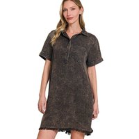Tencel Mineral Washed Collared Shirt Dress Relaxed & Polished