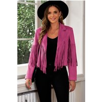 Fringe Trim Lapel Collar Cropped Blazer