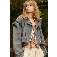 POL Cropped Denim Jacket with Functional Zipper Detail
