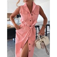 Button Front Sleeveless Denim Dress