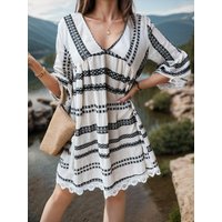 Lace Detail Printed Three-Quarter Sleeve Dress