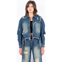 American Bazi Full Size Distressed Frayed Edge Zip Up Denim Jacket Plus Size