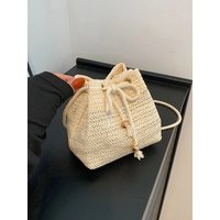 Straw Braided Drawstring Bucket Bag