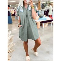 Full Size V-Neck Short Sleeve Denim Dress Plus Size Comfortable, Flattering Fit