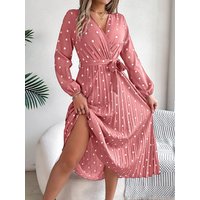 Tied Polka Dot Long Sleeve Midi Dress