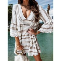 Lace Detail Printed Three-Quarter Sleeve Dress
