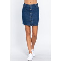 Buttoned Stretch Denim Mini Skirt