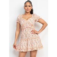 Ruffled Floral Puff Sleeve Dress