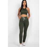 Crop Tank Top & Ruched Pants Set