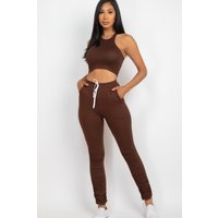 Crop Tank Top & Ruched Pants Set
