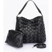 Faux Leather Braided Embossed Hobo Bag