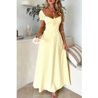 Deep Square Neck Drawstring Back Fit Dress