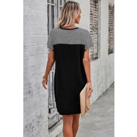 Round Neck Stripes Loose Fit Shirt A Line Dress