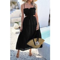 Solid Cut Out Ruched Spaghetti Strap Tiered Dress