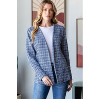 Heimish Full Size Houndstooth Tweed Open Front Blazer
