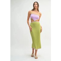 MABLE Ribbed Knit Color Block Cutout Midi Dress
