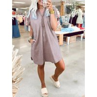 Full Size V-Neck Short Sleeve Denim Dress Plus Size Comfortable, Flattering Fit