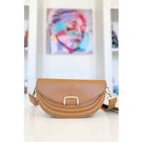 Fame Buckle Closure Crescent Faux Leather Crossbody Bag