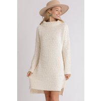 Umgee Full Size High Low Long Sleeve Boucle Sweater Dress Plus Size
