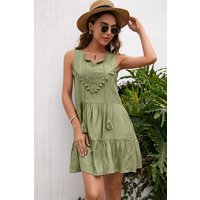 Tassel Tie Lace Trim Sleeveless Dress