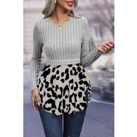Leopard Peplum Round Neck Blouse