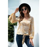 Tie-Dye Tied Balloon Sleeve Blouse
