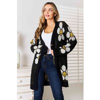 Double Take Floral Button Down Longline Cardigan