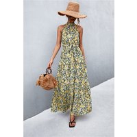 Printed Sleeveless Tie Waist Maxi Dress