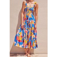 Floral Tie Shoulder Smocked Tiered Dress