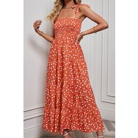 Polka Dot Smocked Tiered Sleeveless Dress