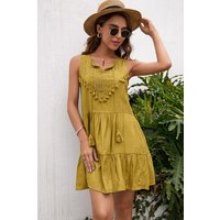 Tassel Tie Lace Trim Sleeveless Dress
