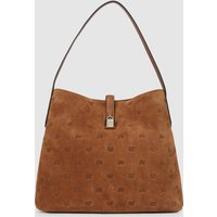 Karl Lagerfeld - Kautograph Padlock Suede Hobo Bag, Woman, Brown, Size: One Size