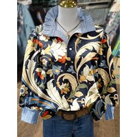 Women's Vintage Floral Print Striped Collar Top Going Outfits Blouses s Tops Funny Shirts Women Elegant Classy Tops Blouse Classyoutfit Women cute summer outfit boho Casual Style cute summer outfit women's summer outfits