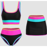 Color Contrast Patchwork Nylon Sporty Piece Bikini Sets