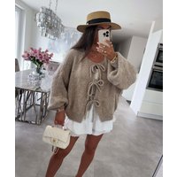 Women's Slouchy Solid Color Tie Front Drop Shoulder Lightweight Cardigan,Fashion Ladies' Knit Clothing for Daily Wear,Long Sleeve Cardigans for Fall & Winter