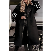 Women's Casual Knitted Sleeve Wool Trench Coat Zip Up Hooded Wool Blend Overcoat with Pockets