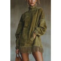 Viretta Suede fringe detail Turtleneck mini dress