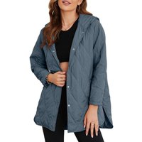 Jacket for Women Casual Fall Hooded Puffer Long Sleeve Button Oversized Lightweight Basic Winter Black Outerwear Comfort Coat Tops Womenswear Outfits