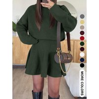Women's Casual Half-High Neck Long Sleeve Knit Dress, Plain Color Loose-Fitting Sweater Dress, Fall & Winter Fashion