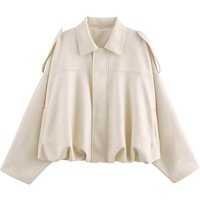 Women's Faux Suede Bomber Jacket Spring Lapel Pilot Coat Casual Oversized Long Sleeves Trendy Streetwear Outerwear
