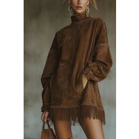 Viretta Suede fringe detail Turtleneck mini dress