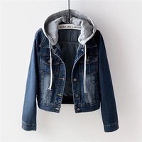 Women's Casual Denim Jacket, Long-sleeved Hooded Short Denim Coat with a detachable hood, suitable for spring and autumn as well as any occasion.