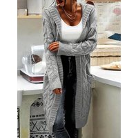 Women's Pocket Drop Shoulder Cardigan, Hooded Long Sleeve Warm Top, Casual Textured Knit Open Front Cable Outwear, Sweaters for Women