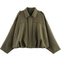 Women's Faux Suede Bomber Jacket Spring Lapel Pilot Coat Casual Oversized Long Sleeves Trendy Streetwear Outerwear