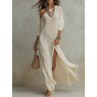 Bohemian One-Shoulder Textured Maxi Dress In Soft Ivory