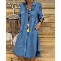 Stylish Casual Denim Shirt Dress with Comfortable Fit