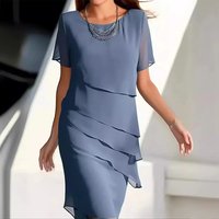 Elena Midi Dress Woman Elegant Chiffon Dress with Tiered Design & Refined Details