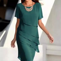 Elena Midi Dress Woman Elegant Chiffon Dress with Tiered Design & Refined Details