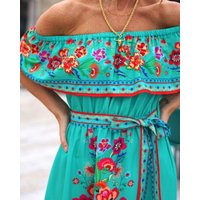 Women's Floral Off Shoulder Maxi Dress Boho Print Summer Vacation Long Dress