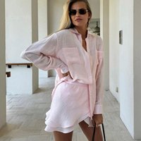Summer new beach sunscreen shirt seaside casual vacation skirt swimsuit outer blouse shirt set